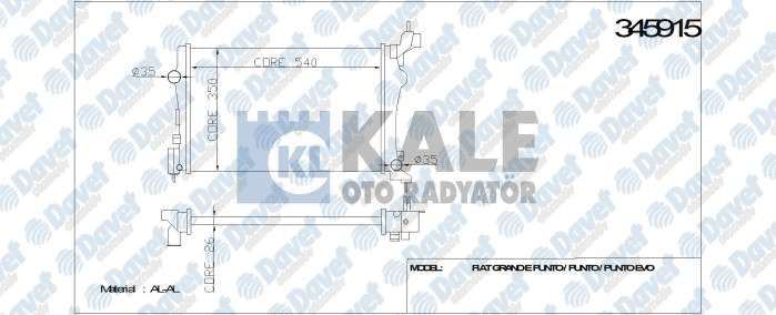 KALE 345915 Su Radyatoru Grande Punto 1.2-1.4 1.4 16v 05> (Ac+Klimali+Mek+Otom) (540x377.5x23) (Al/Pl/Brz)